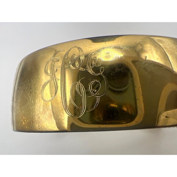 Vintage Monet Bangle Bracelet 1" Hinged Clamper Monogrammed Safety Chain 6.5" - Picture 2 of 10